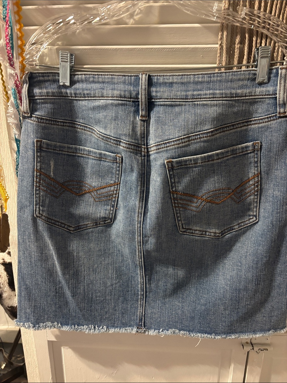 Idyllwind Light Blue Denim Midi Skirt with Frayed Hem